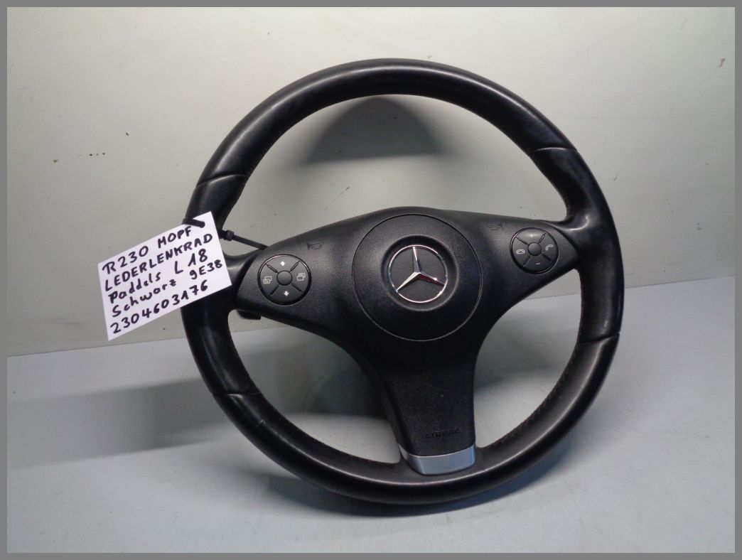 Mercedes W219 R230 LEATHER steering wheel shift paddles 2304603176 9E38  black original