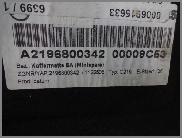 Mercedes Benz W219 CLS Kofferraummatte Boden Matte 2196800342 9C53 Schwarz