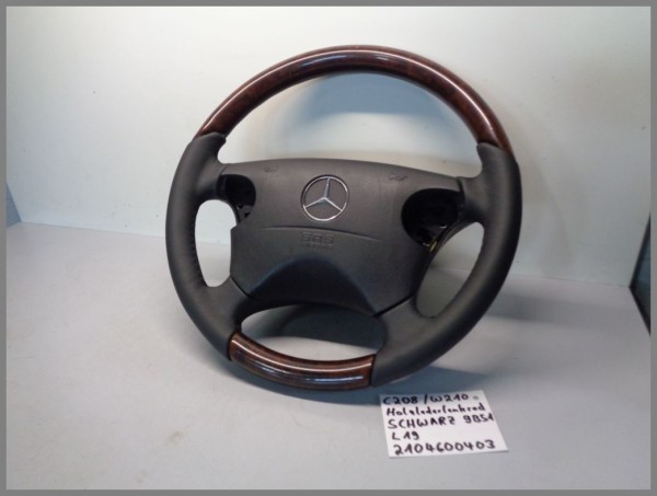 Mercedes W210 W208 Wood Steering Wheel BLACK Leather 2104600403 9B51 L19