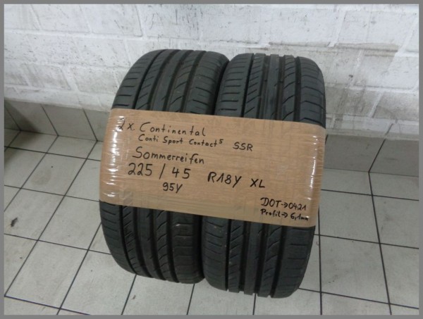 2x Continental 225 45 R18 95Y XL ContiSportContact5 SSR DOT0421 6,1mm Sommerreifen